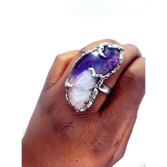 Gothic purple agate crystal statement ring - Picture 6 of 12
